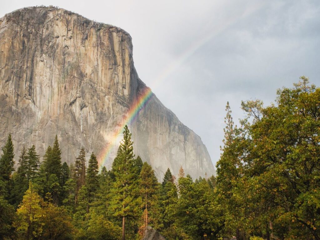 Rainbow peeking through El Capitan in Yosemite 