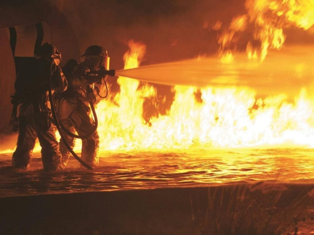 firefighters putting out fire