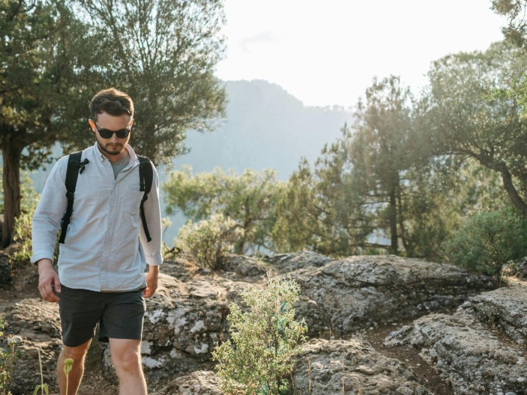 man hiking with backpack
