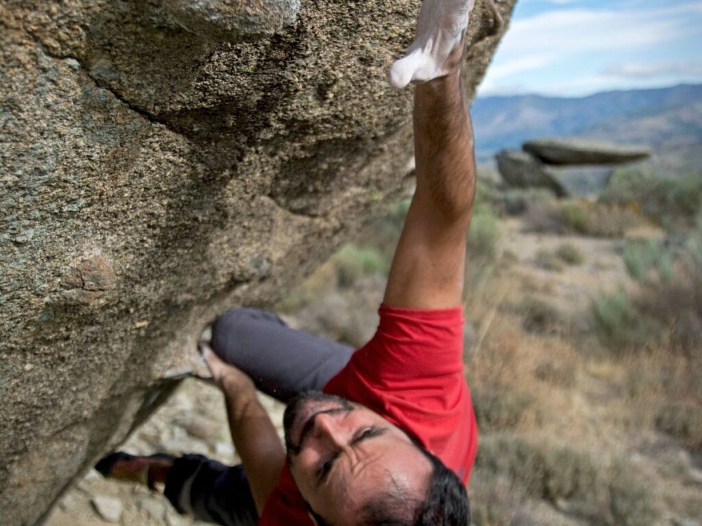 closeup of man climbing